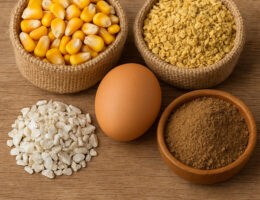 بهترین خوراک برای مرغ تخم‌گذار با مواد اولیه باکیفیت مانند ذرت، کنجاله سویا و پوسته صدف.