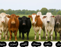 آشنایی با بهترین نژادهای گاو گوشتی شامل شاروله، لیموزین، آنگوس، سمینتال، براهمن و سرابی برای انتخاب هوشمندانه در دامداری‌های گوشتی.