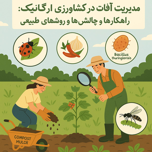 روش‌های طبیعی کنترل مدیریت آفات در مزارع کشاورزی ارگانیک با استفاده از دشمنان طبیعی و کشت تنوع‌پذیر بدون سموم شیمیایی.