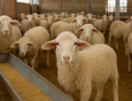 تصویر نمونه‌ای از بره‌های پرواری که با مدیریت تغذیه و بهداشت اصولی در جایگاه پرورش یافته‌اند تا بیشترین سود پرواربندی بره حاصل شود.