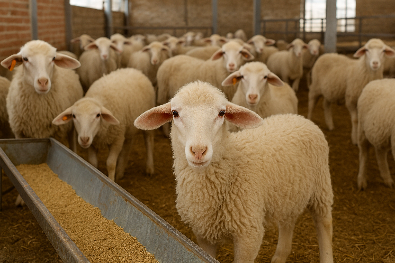 تصویر نمونه‌ای از بره‌های پرواری که با مدیریت تغذیه و بهداشت اصولی در جایگاه پرورش یافته‌اند تا بیشترین سود پرواربندی بره حاصل شود.