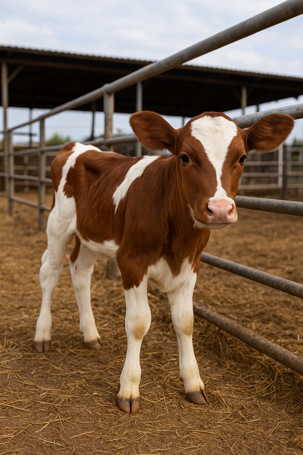 گوساله در مزرعه پرورش دام، رعایت نکات تغذیه و بهداشت، آماده خرید و فروش در سایت تنکادشت