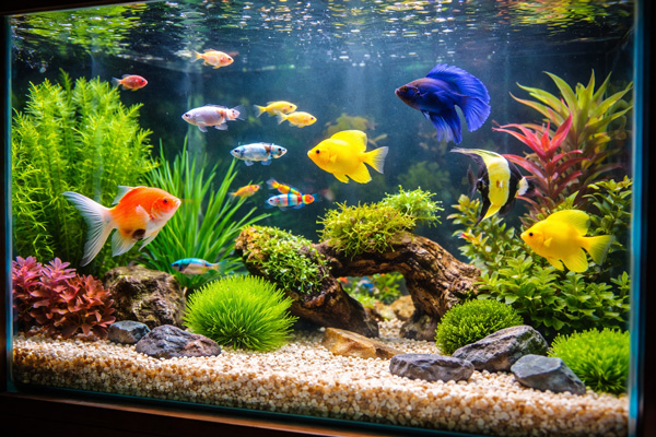 تغذیه ماهیان زینتی در آکواریوم خانگی برای رشد و رنگ طبیعی.