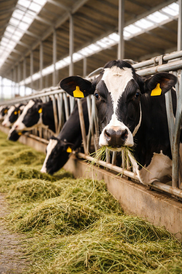 گاو شیری در مزرعه، مناسب برای تولید شیر و پرورش دام.